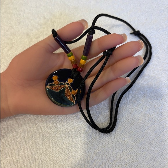 Handcrafted GlazedCeramic Pendant Necklace | Adjustable Cord, Boho Style - Picture 5 of 6
